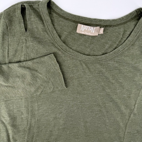 Nation LTD Tops - Nation LTD Womens Olive Green Shoulder Cut Out Long Sleeve Scoop Neck Top Large